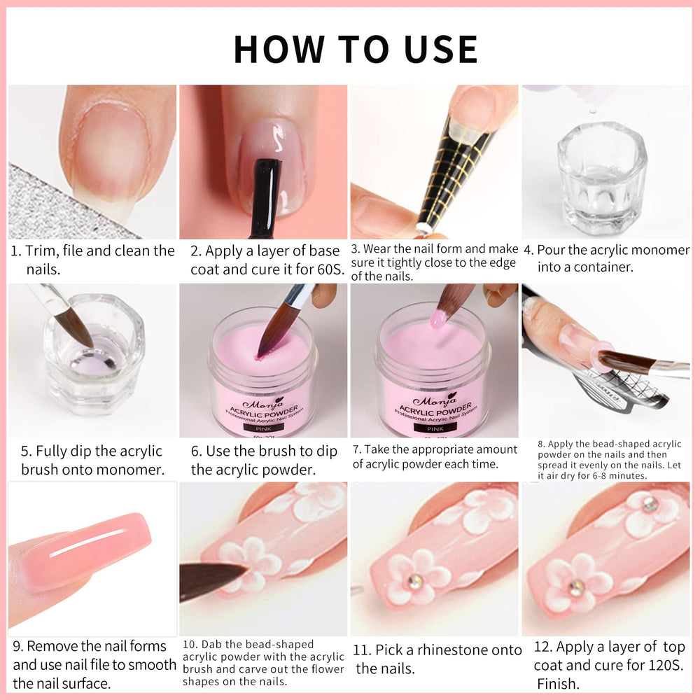 Monja clear acrylic powder highlights smooth base for French tips.