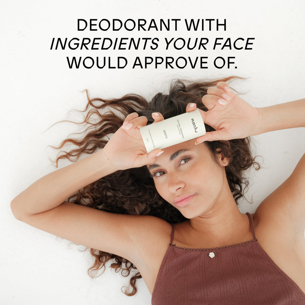 Monks Yuzu Santo deodorant stick ingredients highlight AHAs and essential oils