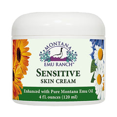Montana Emu Ranch Sensitive Skin Cream bottle, soothing daily moisturizer for sensitive skin