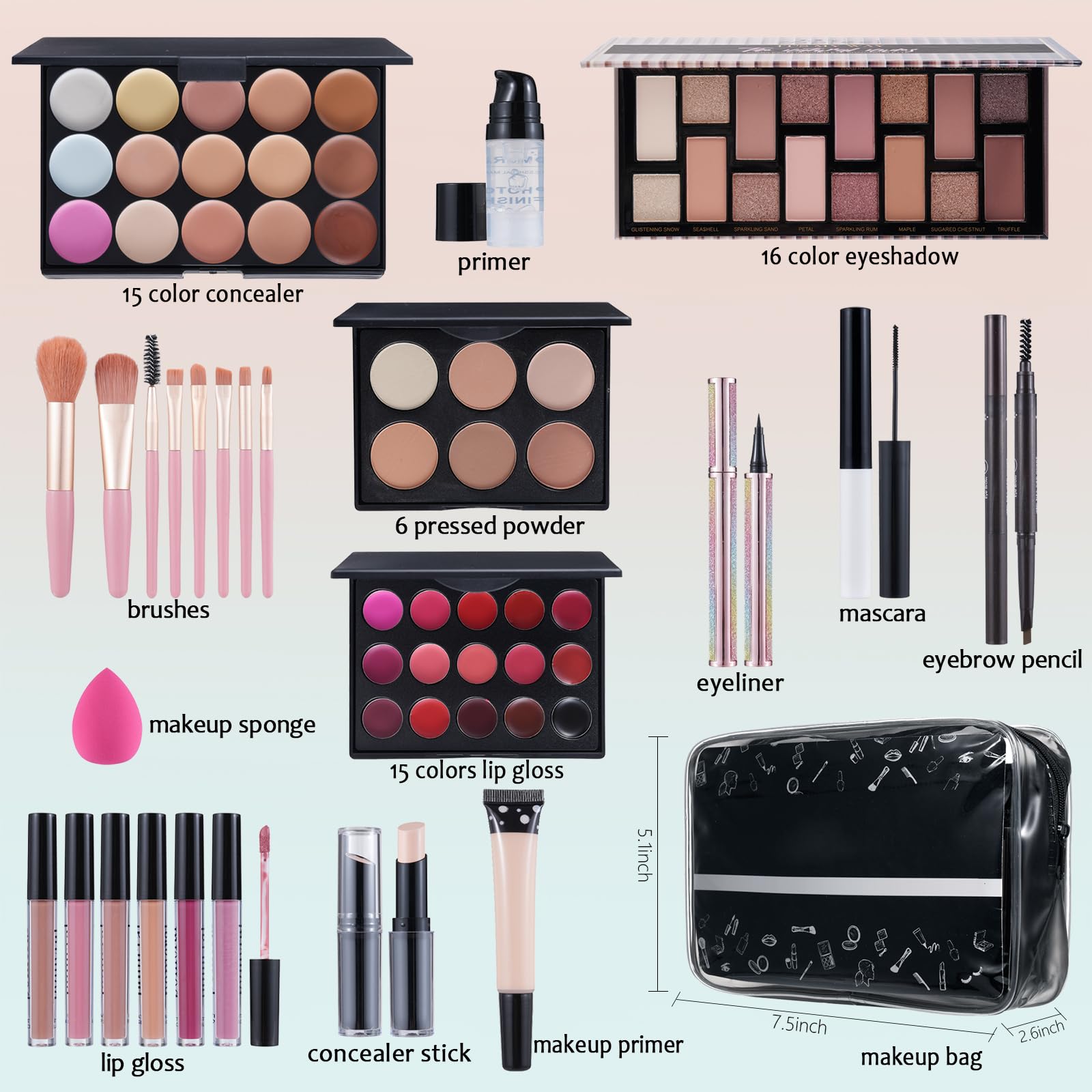 Moobirlet Makeup Kit: glitter eyeshadows add radiant sparkle and depth.