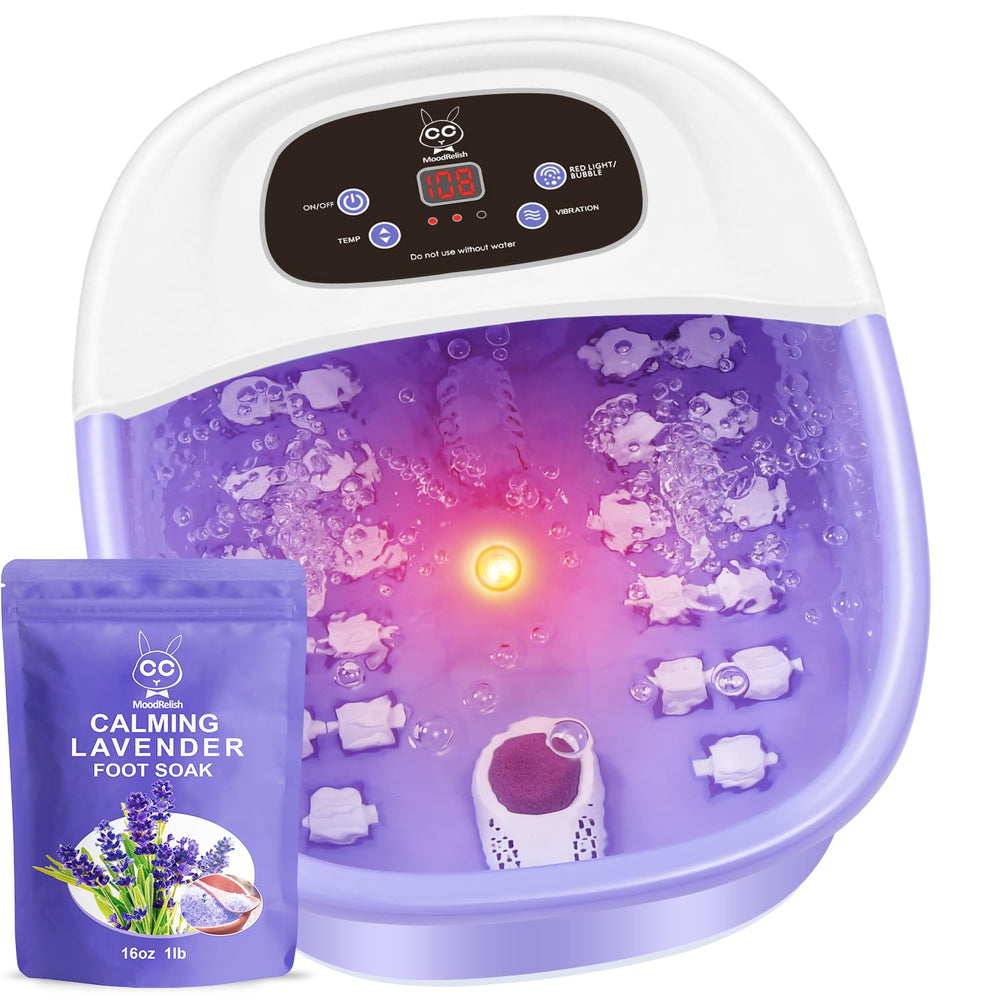 MoodRelish calming lavender soak 16oz for fragrance and skin hydration.