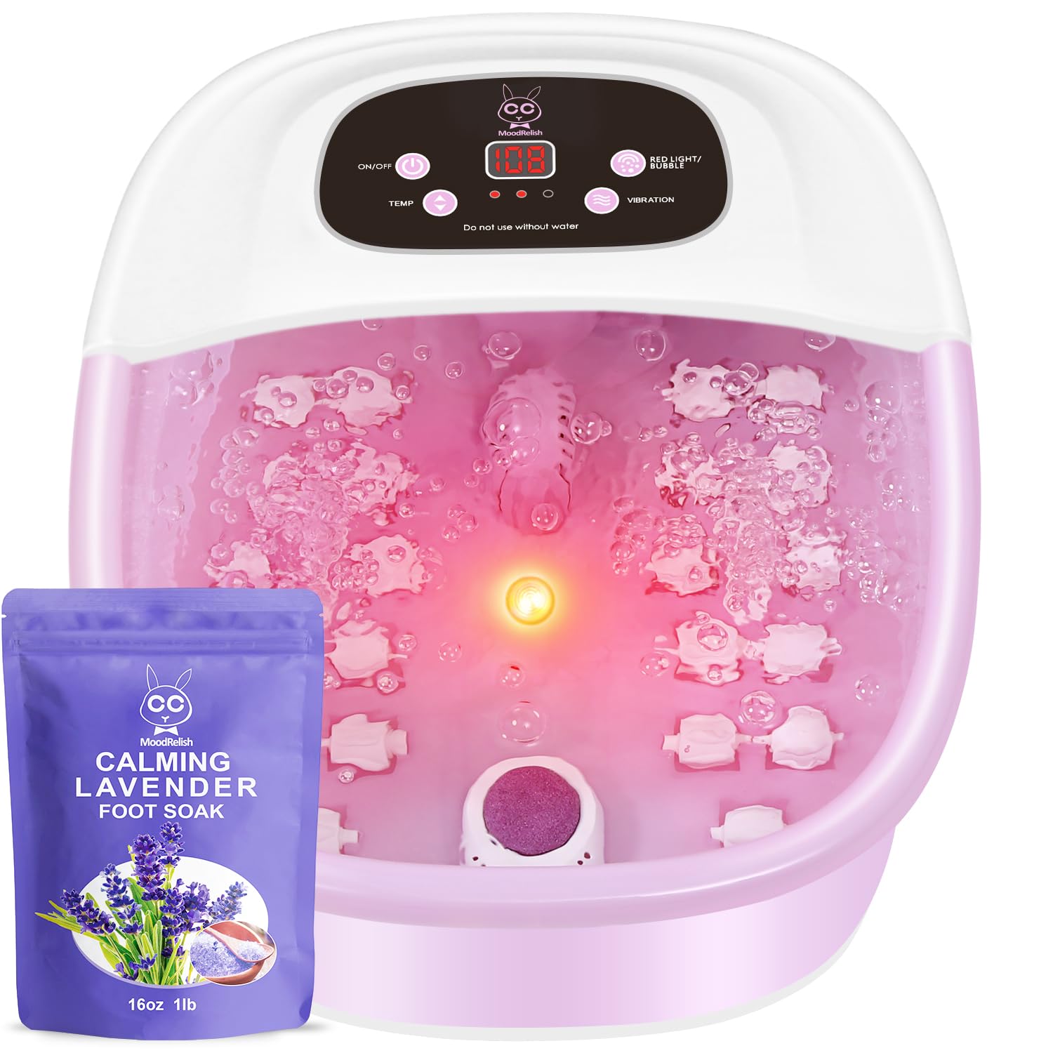 MoodRelish foot spa bath massager showing warm, relaxing heat and jet massage for tired feet