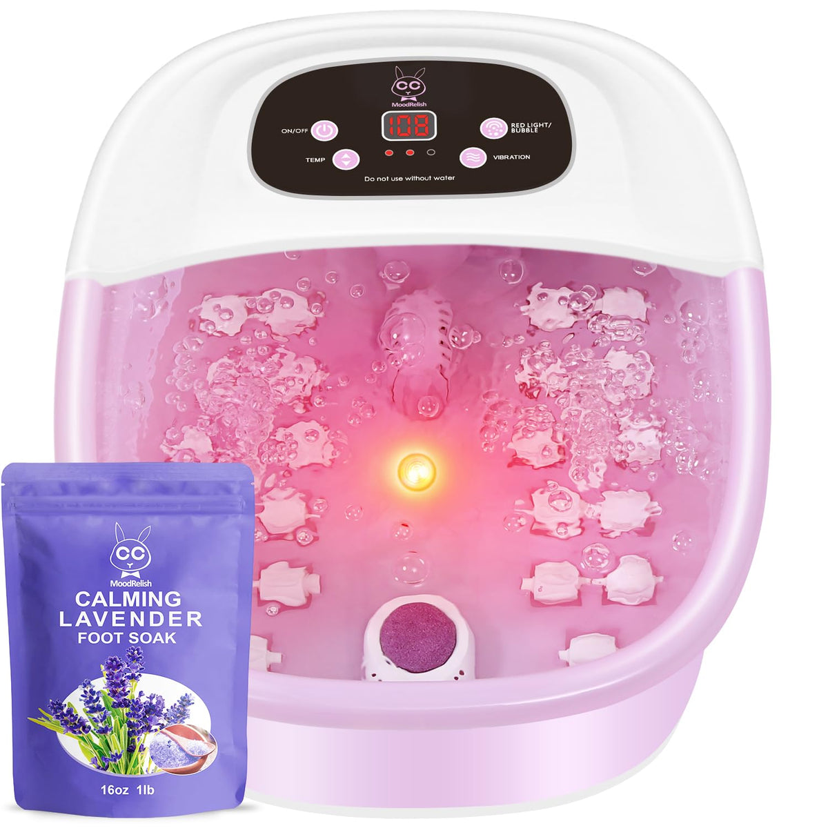 MoodRelish foot spa bath massager showing warm, relaxing heat and jet massage for tired feet