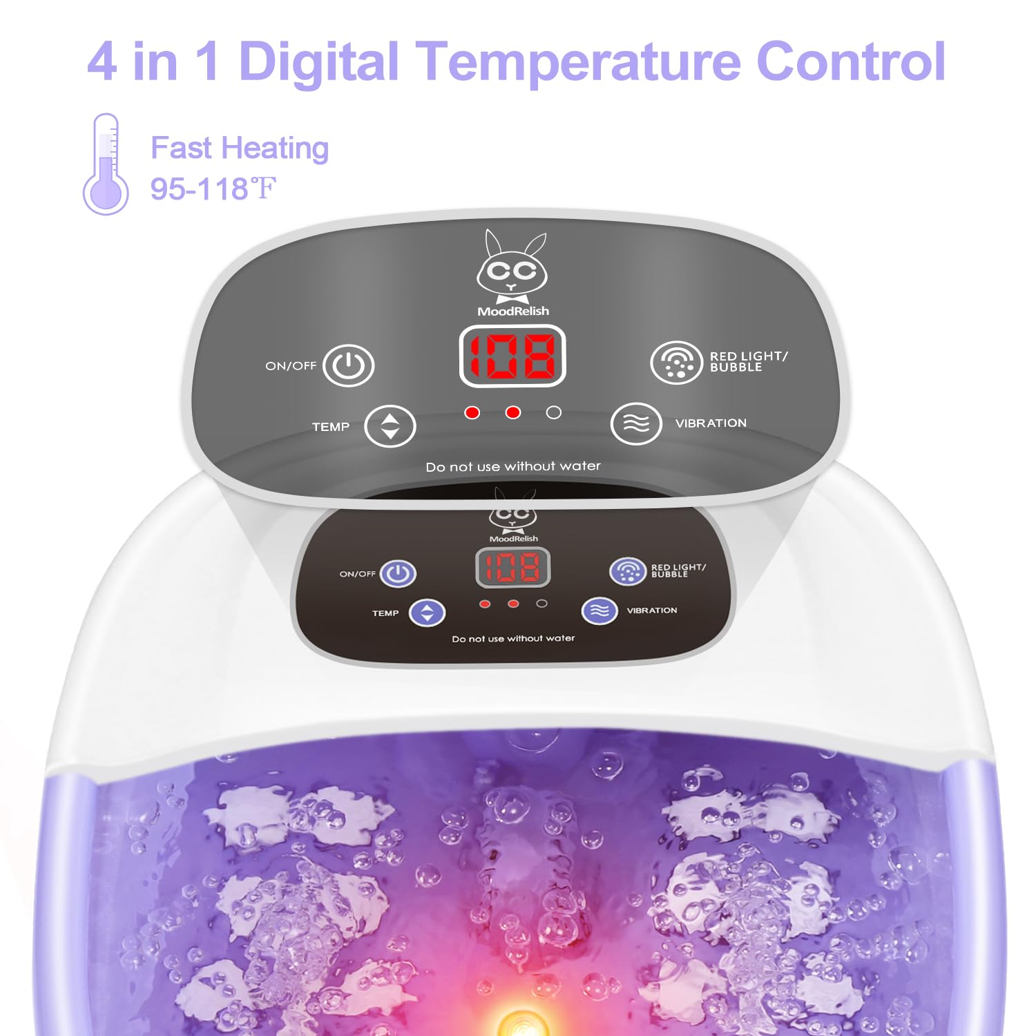 MoodRelish foot tub interior with massage rollers targeting tense foot areas.