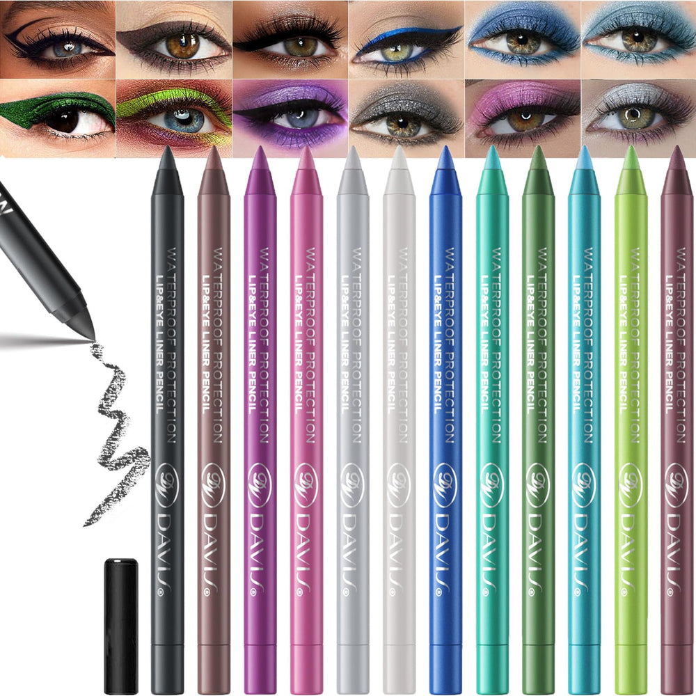 MooGlamor 12-color eyeliner set swatches for versatile day-to-night looks.