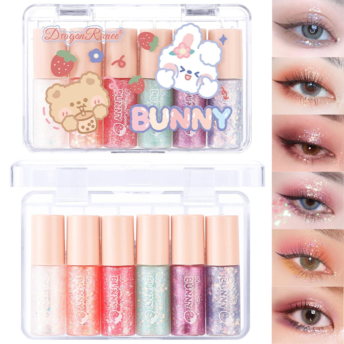 MooGlamor six-color liquid glitter eyeshadow set for versatile looks.