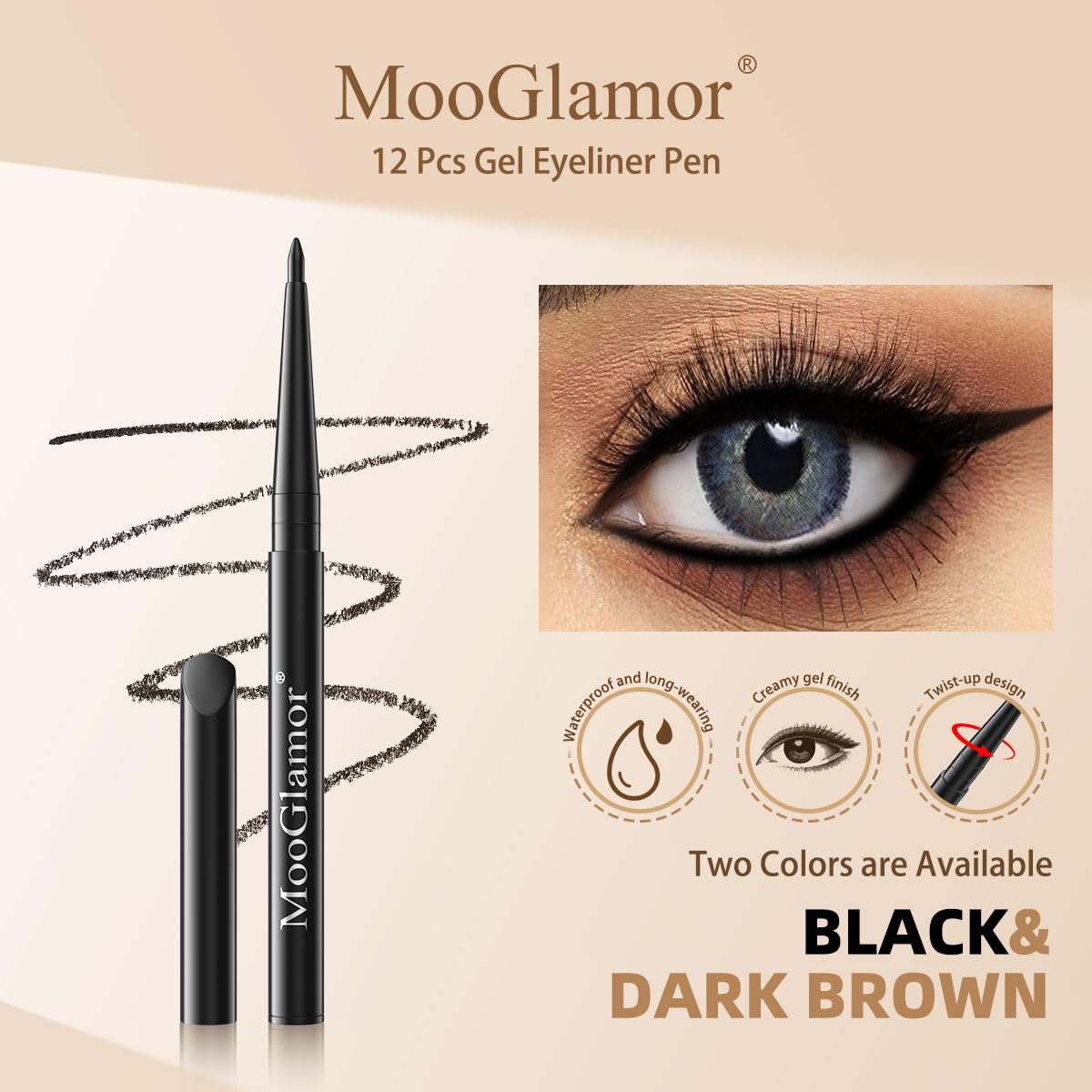 MooGlamor waterproof longwear eyeliner maintains definition all day