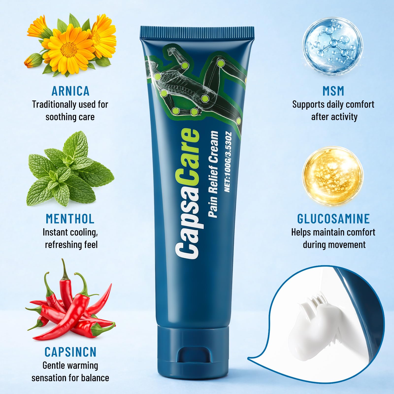 MOOMARTO CapsaCare non-greasy texture for easy, lasting comfort.