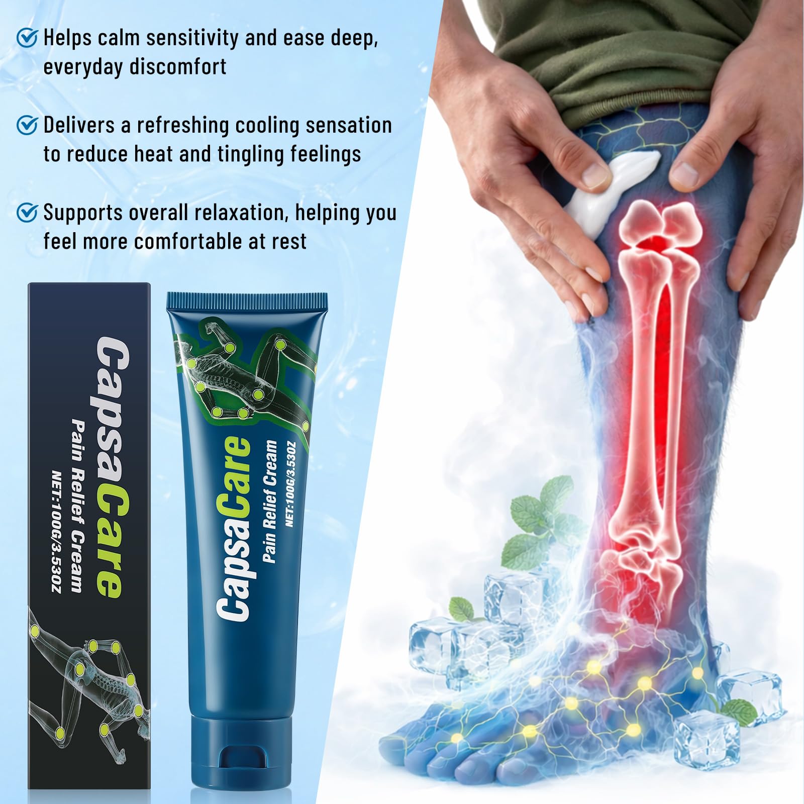 MOOMARTO CapsaCare two-pack packaging for daily cooling relief at home or on the go.