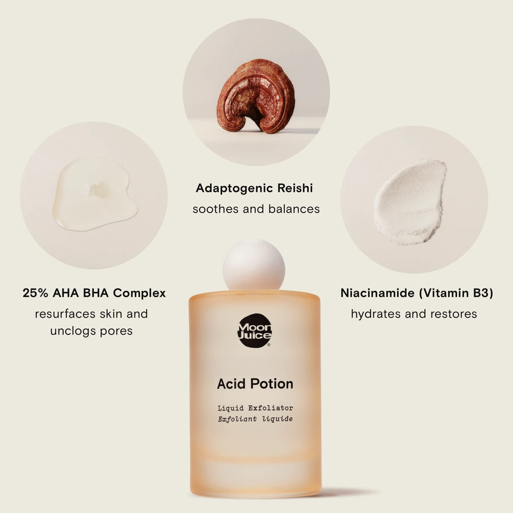 Moon Juice Acid Potion label closeup highlights clean vegan formula