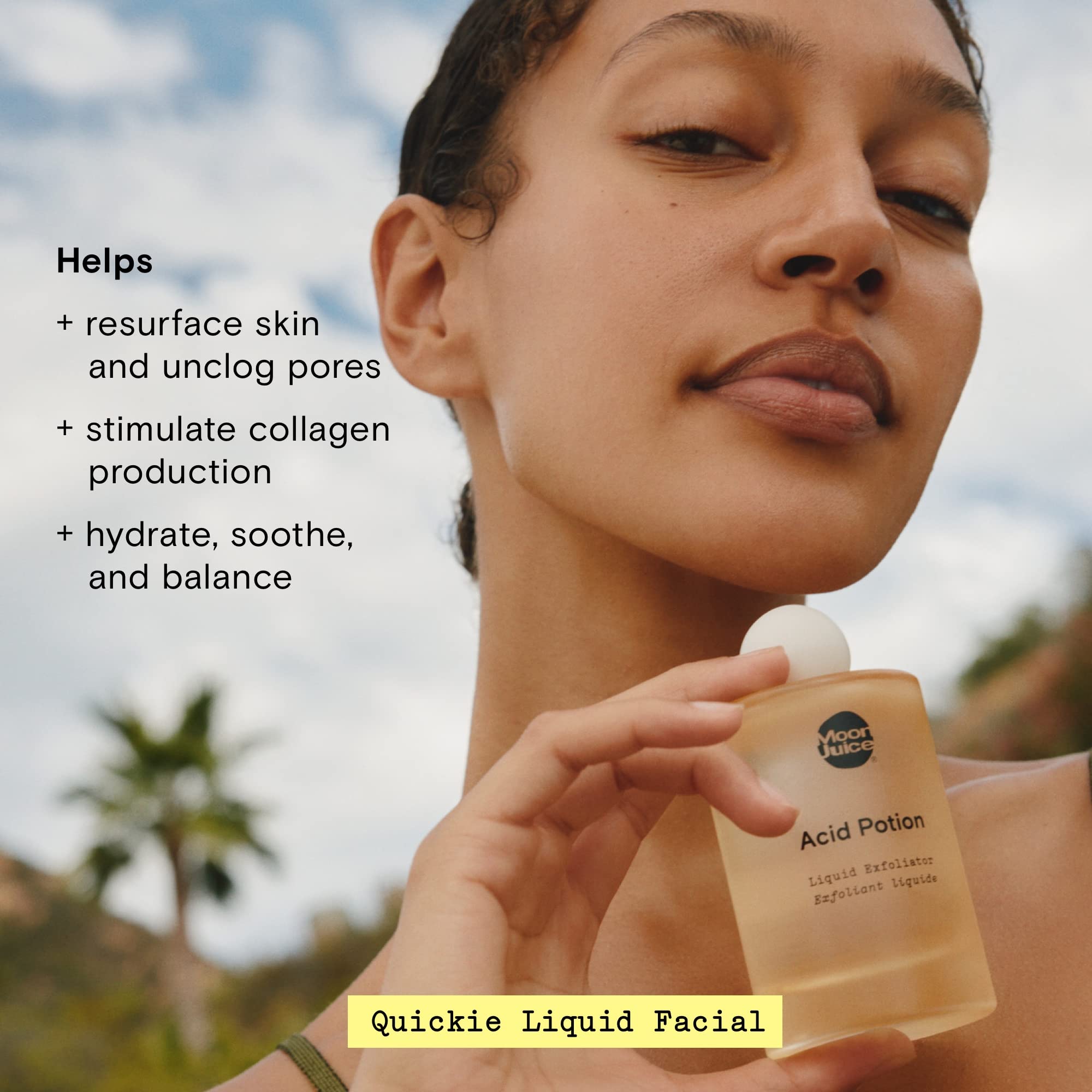 Moon Juice Acid Potion pour shows liquid exfoliation for gentle action