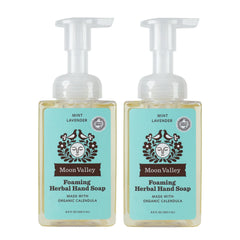 Moon Valley Herbal Foaming Hand Soap Mint Lavender bottle front view for fresh, gentle hand cleansing.