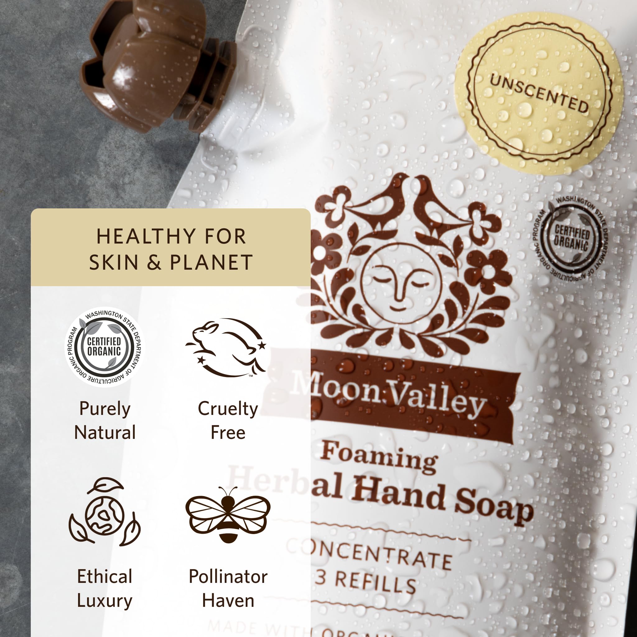 Moon Valley Organics refill packaging reduces plastic waste and supports reuse.