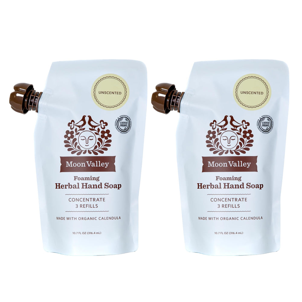 Moon Valley Organics foaming hand soap refill two-pack in eco-friendly packaging.
