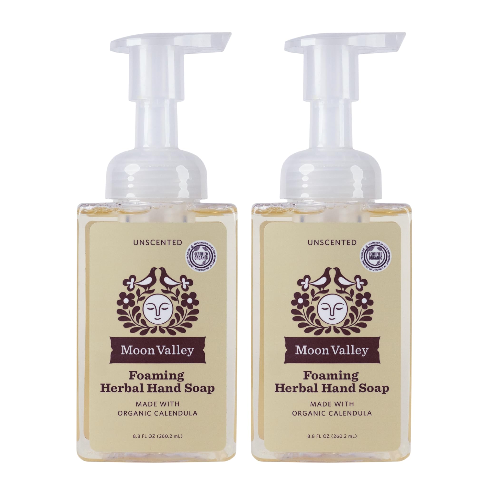 Moon Valley Organics foaming hand soap unscented two-pack bottle for gentle cleansing