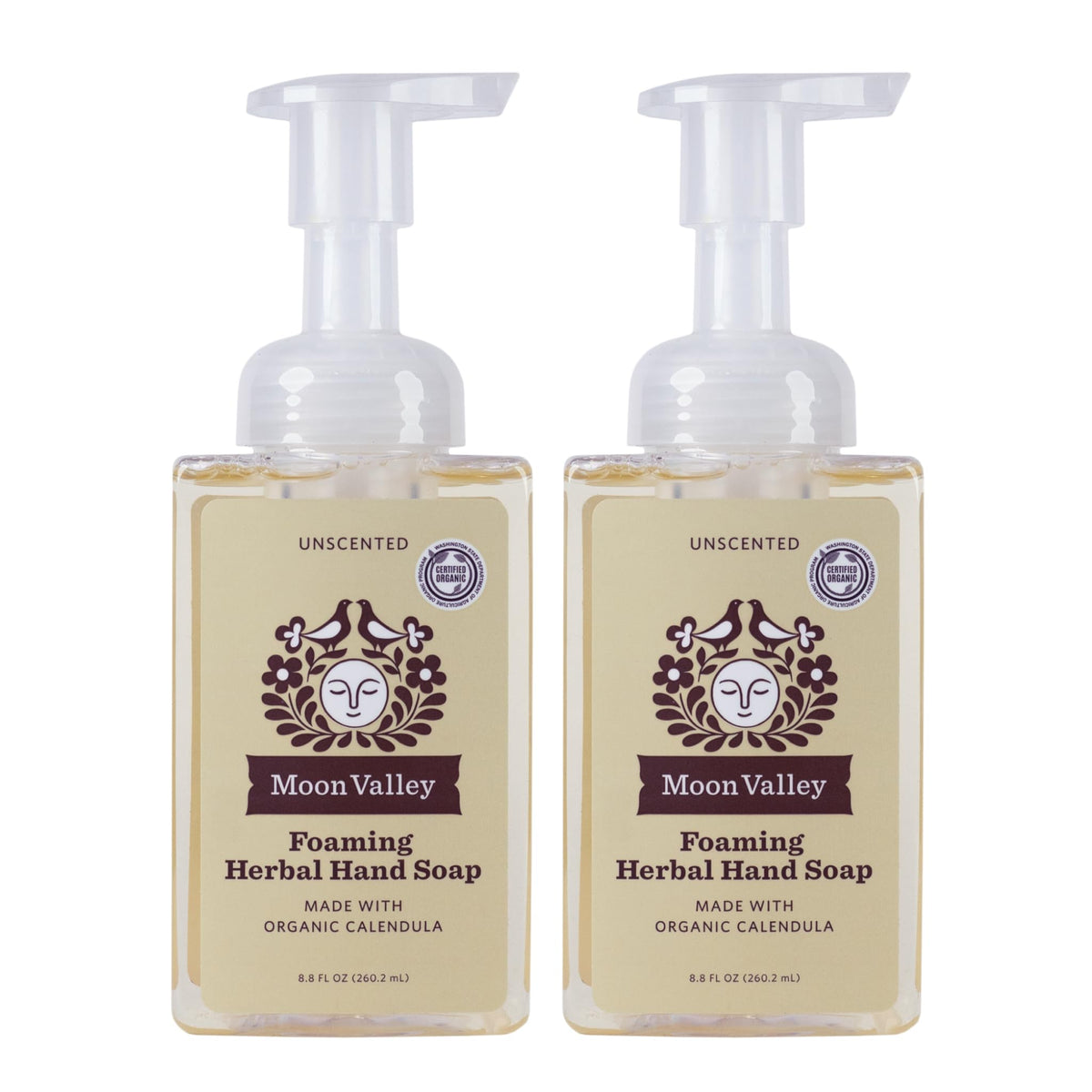 Moon Valley Organics foaming hand soap unscented two-pack bottle for gentle cleansing
