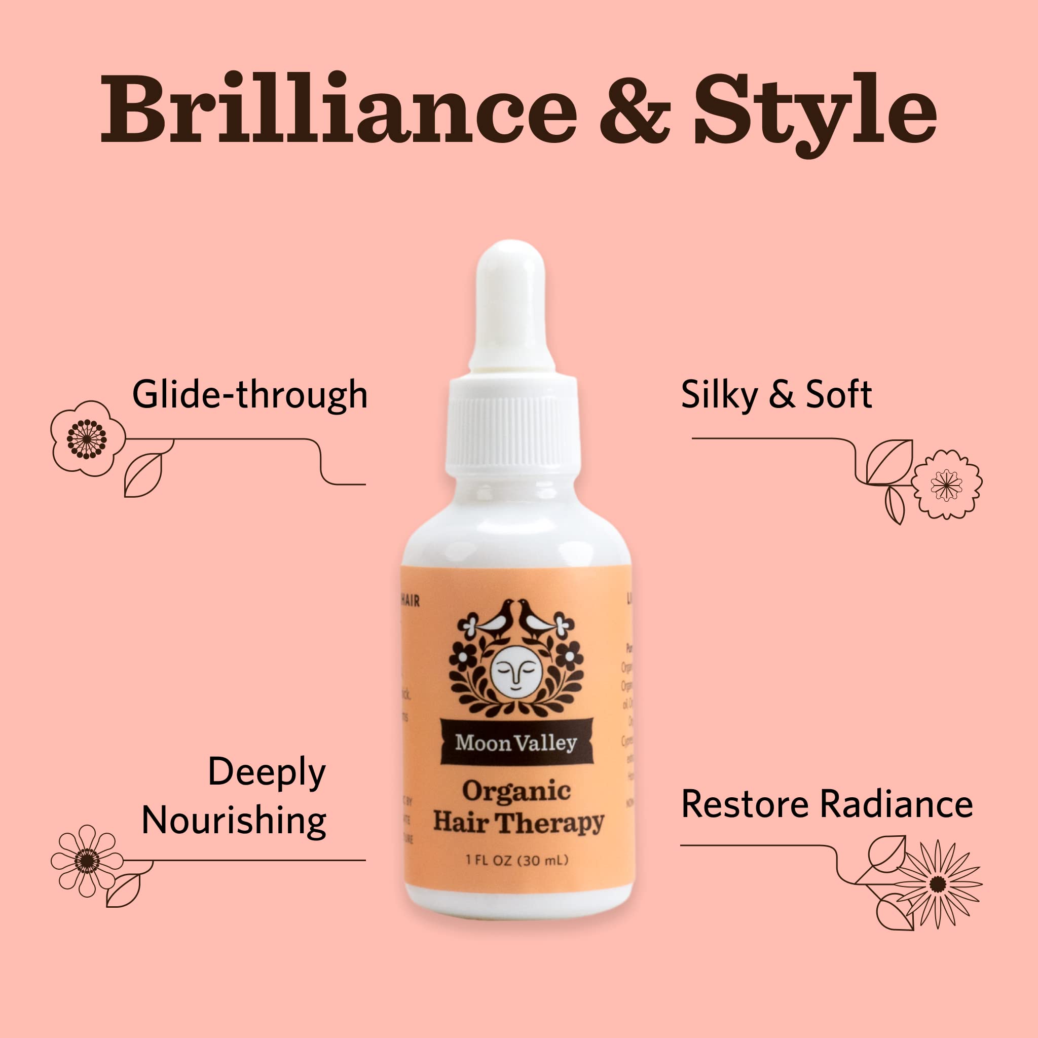 Moon Valley Organics Hair Therapy with argan oil droplets.