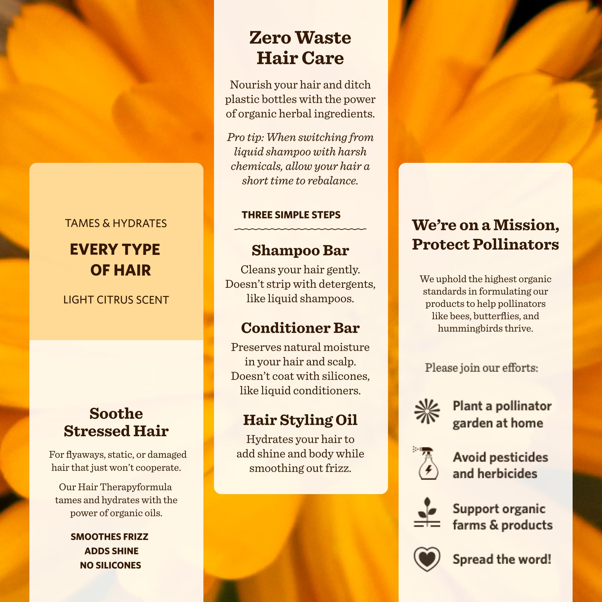 Frizz-control imagery suggests smoother strands with Moon Valley Organics Therapy.