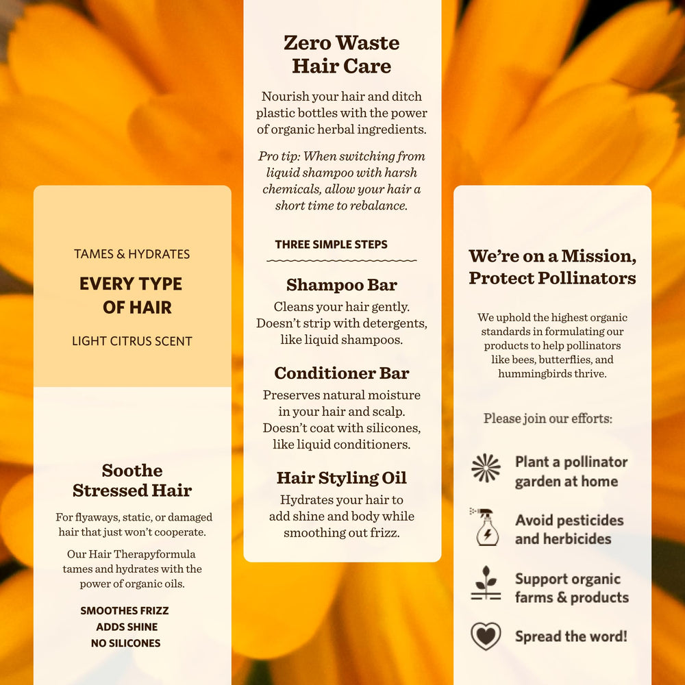 Frizz-control imagery suggests smoother strands with Moon Valley Organics Therapy.