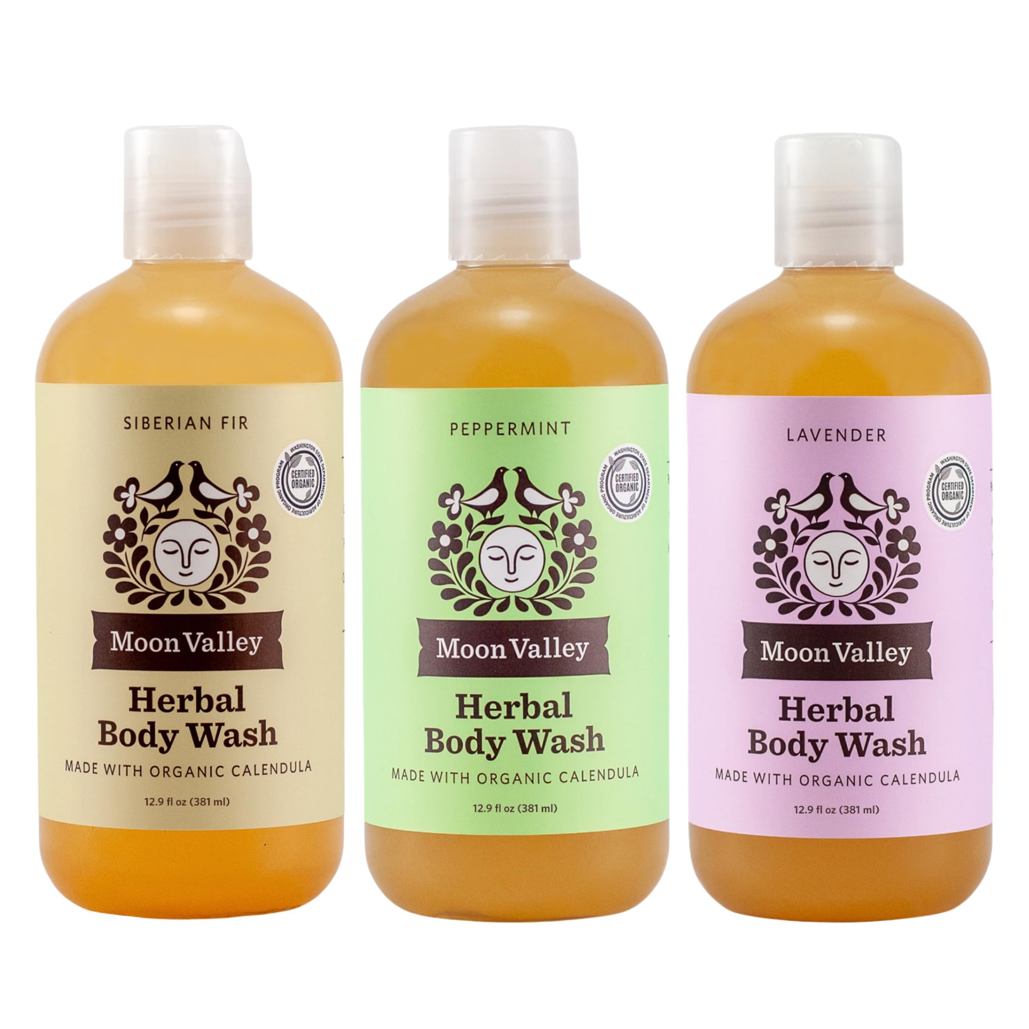 Moon Valley Organics Lavender Body Wash bottle with calming essential oils for daily cleansing.