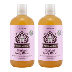 Moon Valley Organics Lavender Herbal Body Wash bottle with all-natural ingredients.
