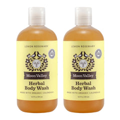 Moon Valley Organics Lemon Rosemary Herbal Body Wash two-pack bottle for everyday cleansing.