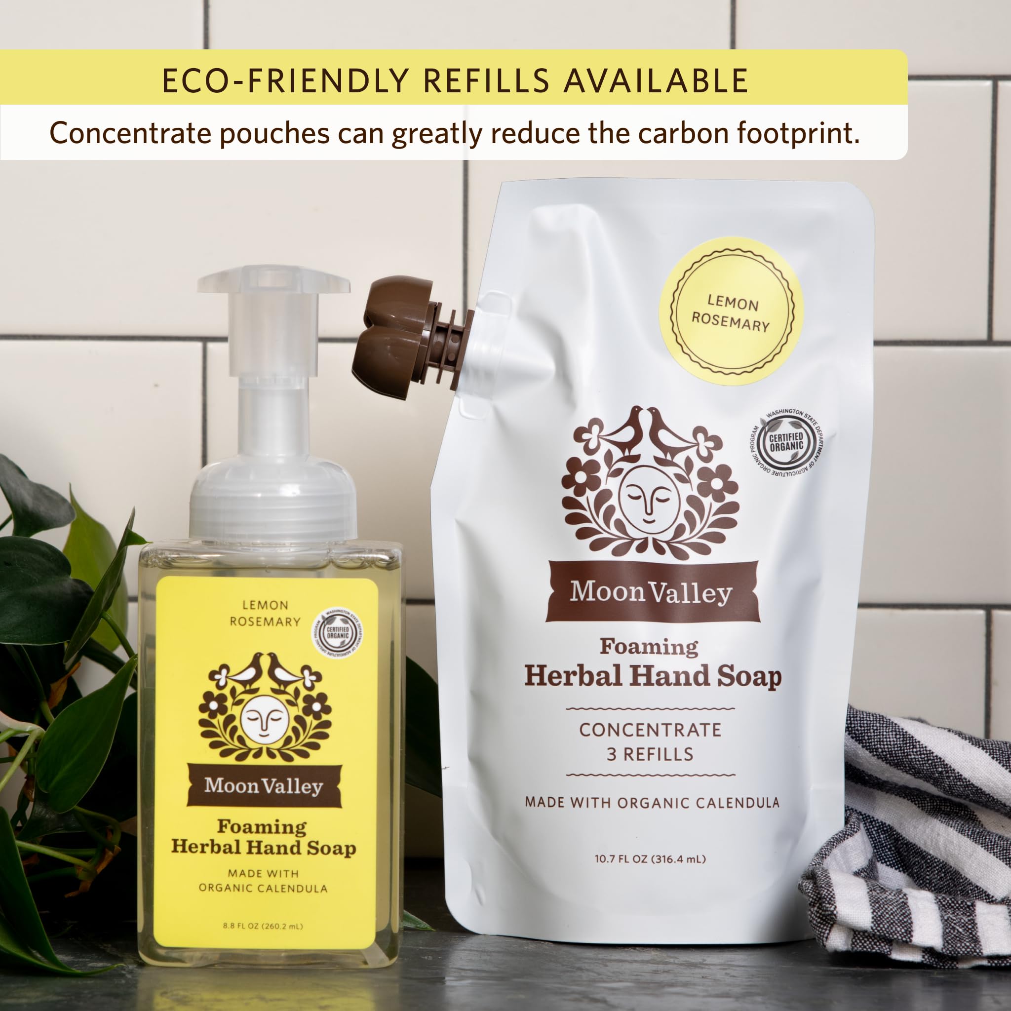 Moon Valley Organics lemon rosemary scent enhances daily handwashing routine.