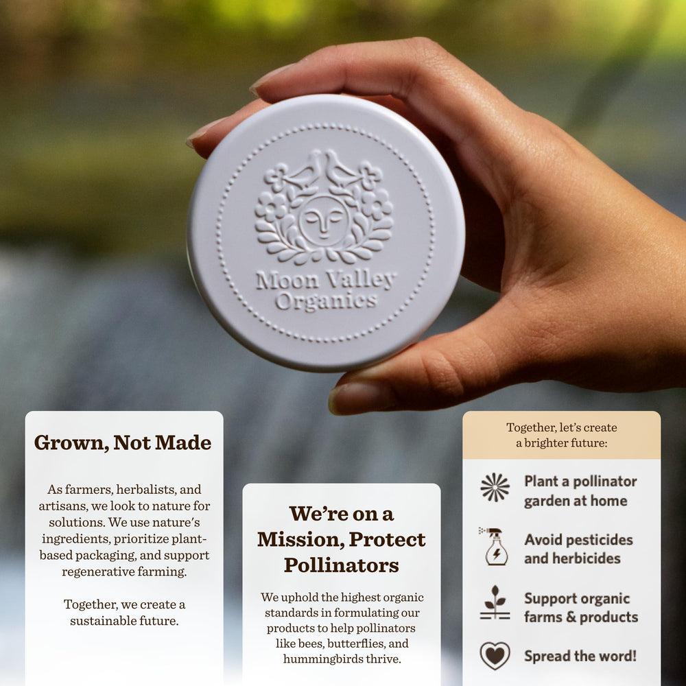 Moon Valley Organics Moon Melt Bar beeswax seal preserves moisture.