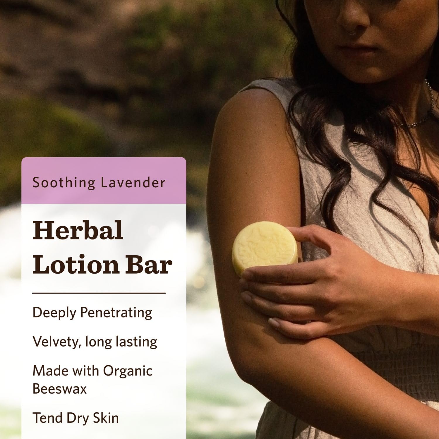 Moon Valley Organics Moon Melt Bar calendula close-up highlights gentle soothing for dry skin.