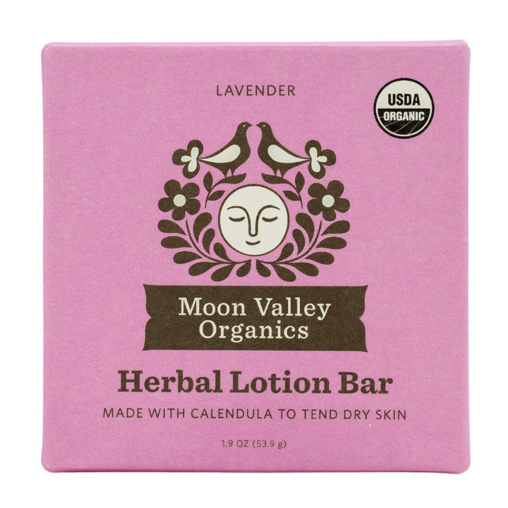 Moon Valley Organics Moon Melt Bar lavender close-up shows soothing moisture for dry skin.