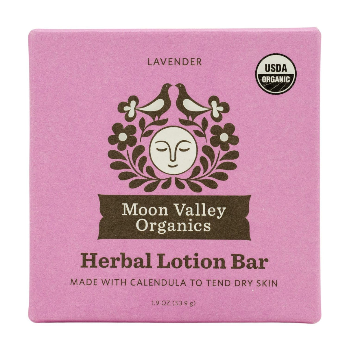 Moon Valley Organics Moon Melt Bar lavender close-up shows soothing moisture for dry skin.