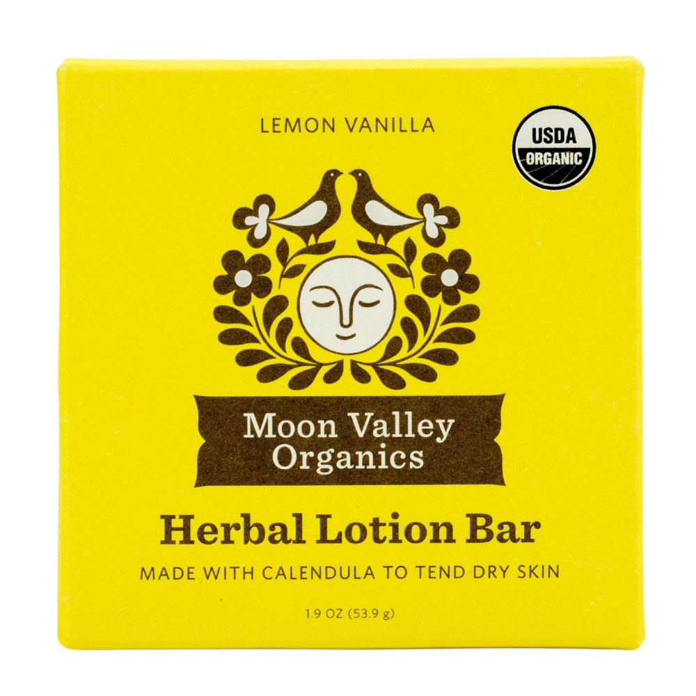 Moon Valley Organics Moon Melt Bar lemon vanilla melts on skin to hydrate.