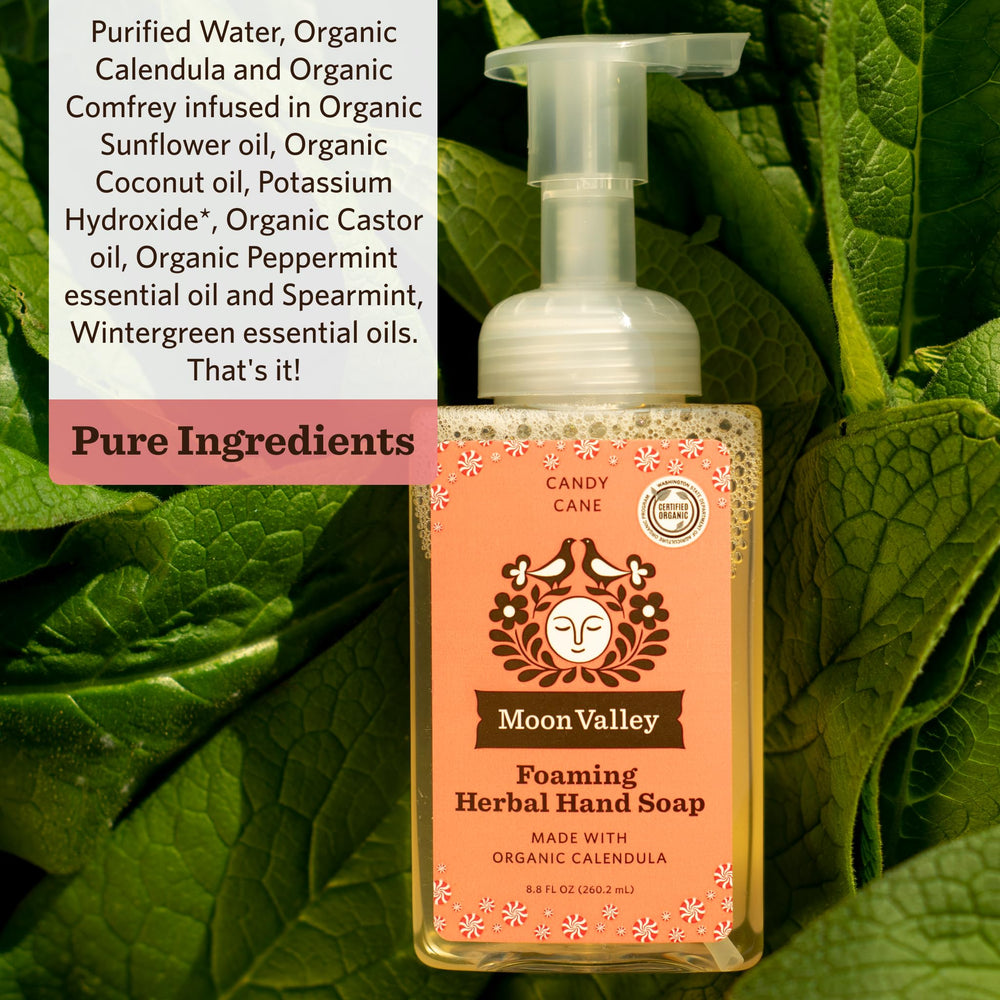 Moon Valley Organics organic ingredients list highlights calendula and comfrey.