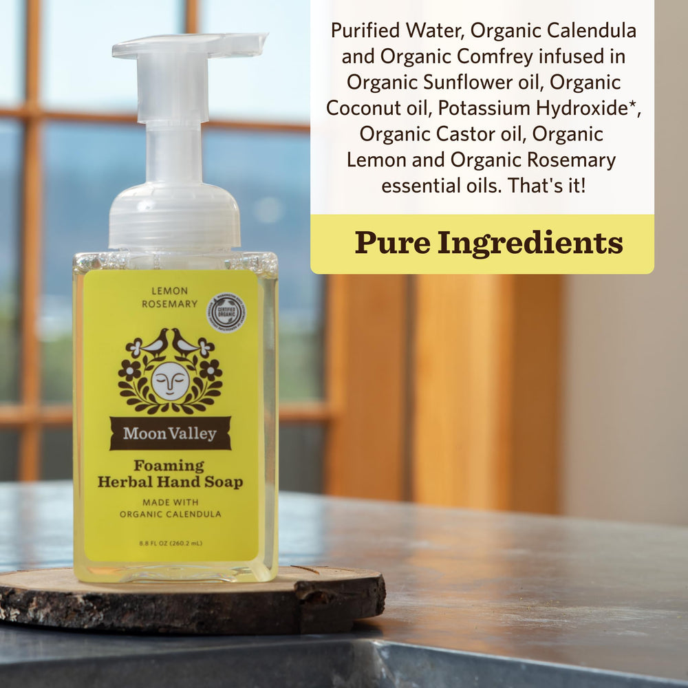Moon Valley Organics organic vegan ingredients label highlights safety and cleanliness.