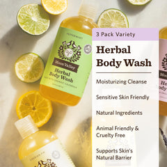 Moon Valley Organics Peppermint Body Wash bottle offering a refreshing, cooling start.