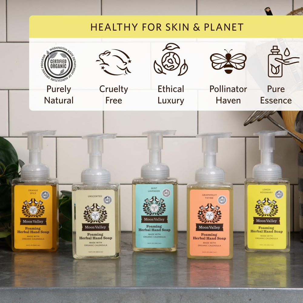 Moon Valley Organics recyclable bottle packaging supports eco-friendly use.