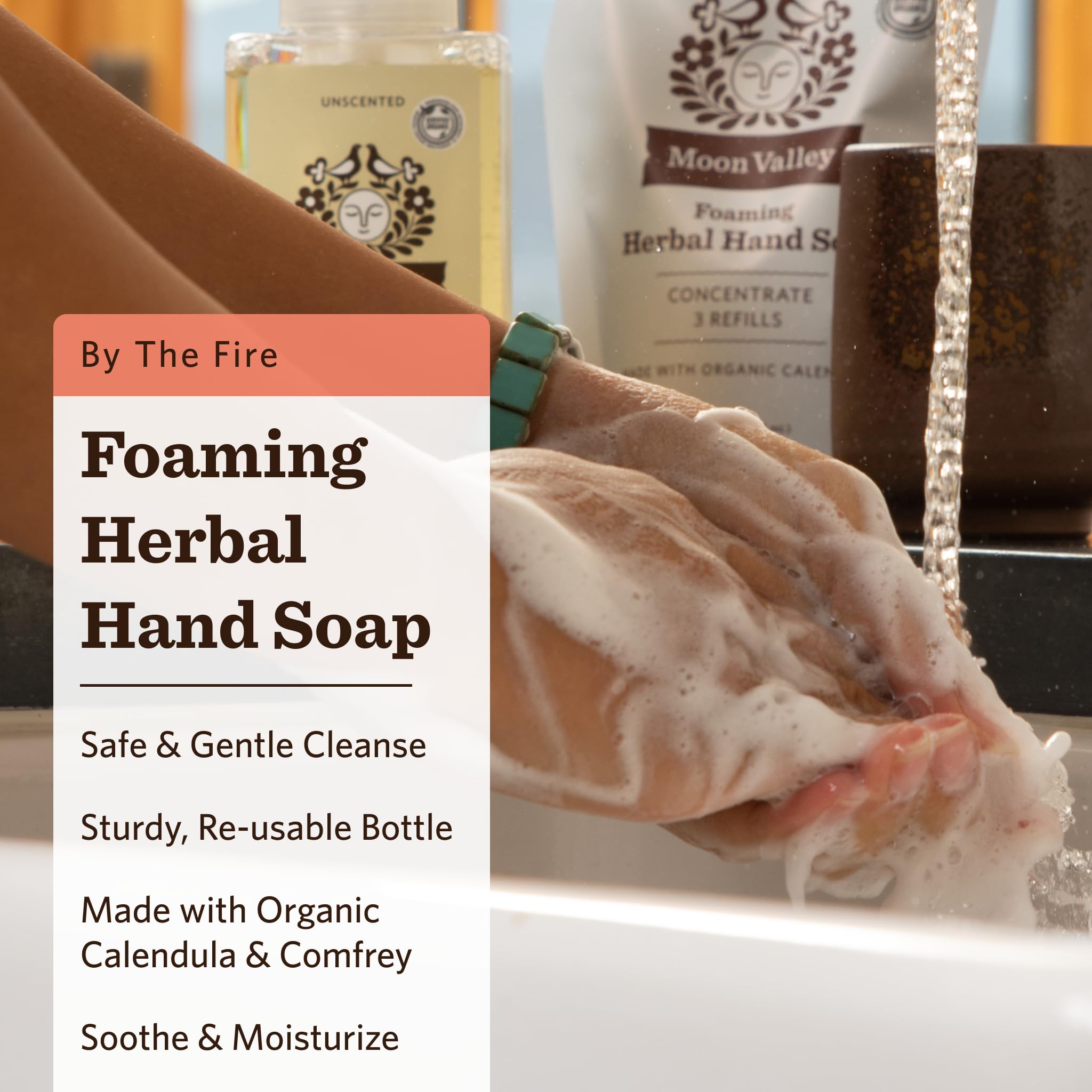 Moon Valley Organics two-pack foaming hand soap image demonstrates convenient family use