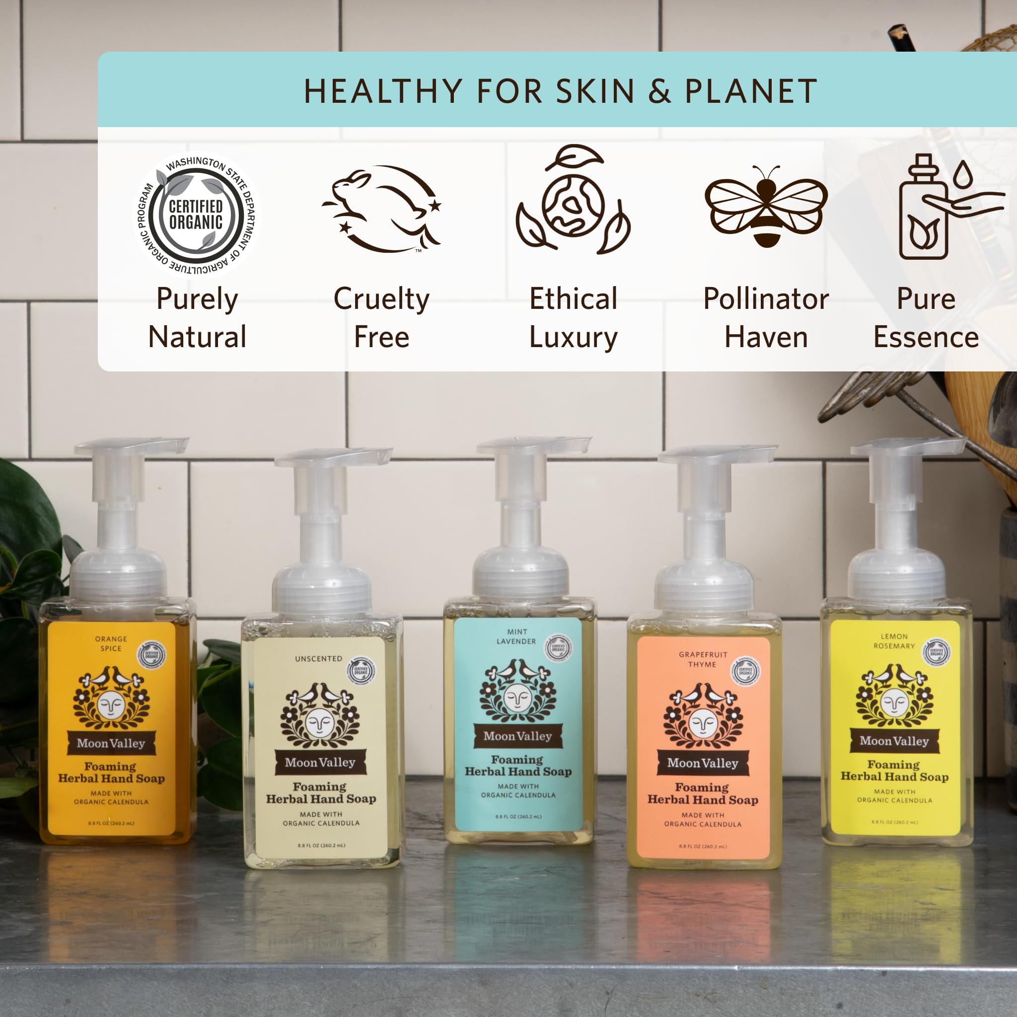 Moon Valley recyclable bottle symbol on packaging, signaling eco-friendly disposal.