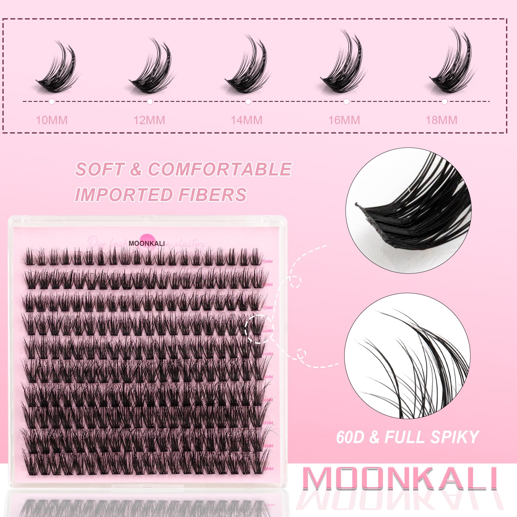 Moonkali 60D D-curved lash clusters for natural curl all day.
