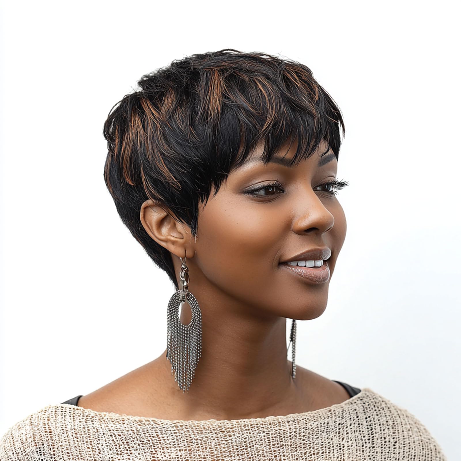MOONSHOW black women pixie wig easy-care design for busy mornings.