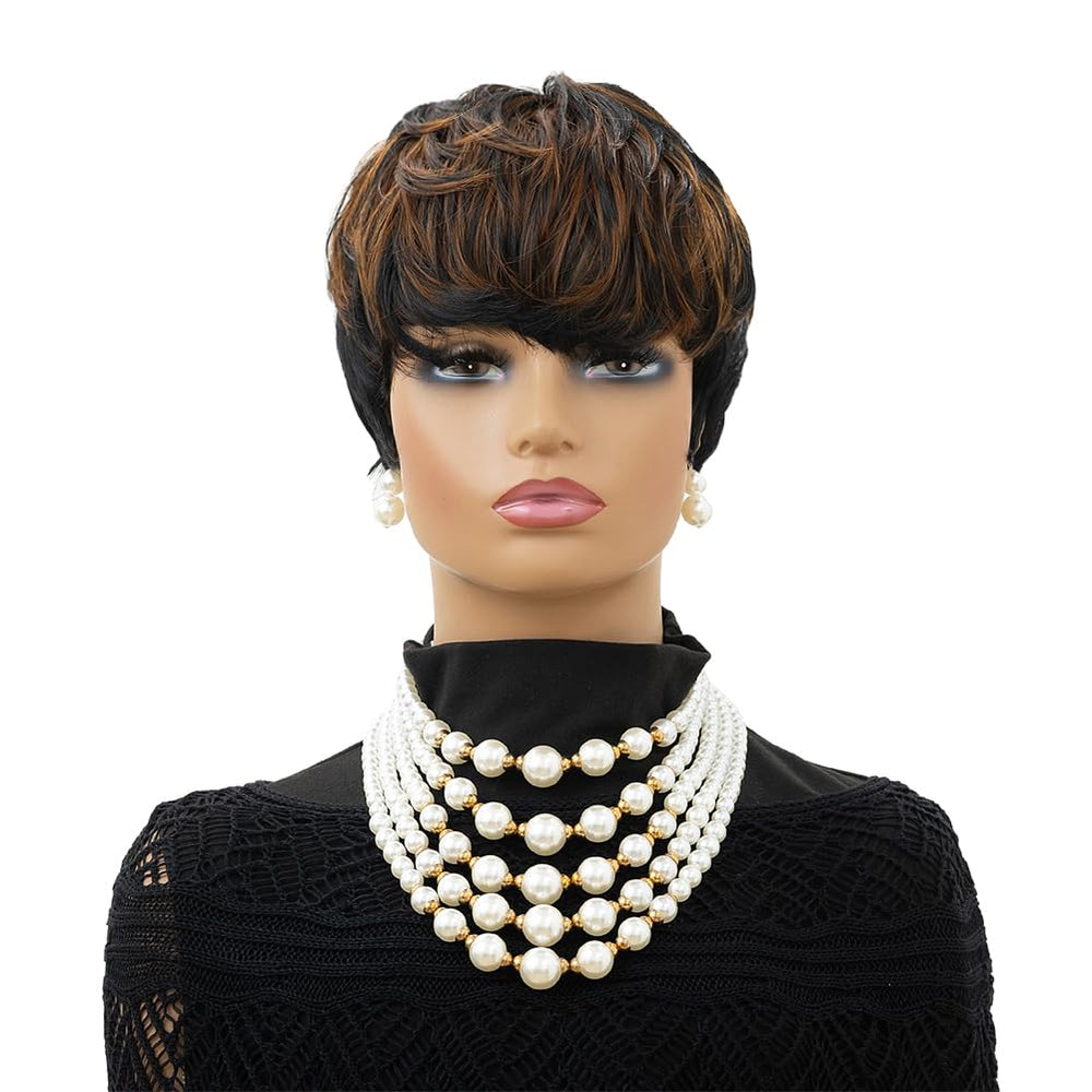 MOONSHOW short pixie wig side view shows versatile, face-framing silhouette.