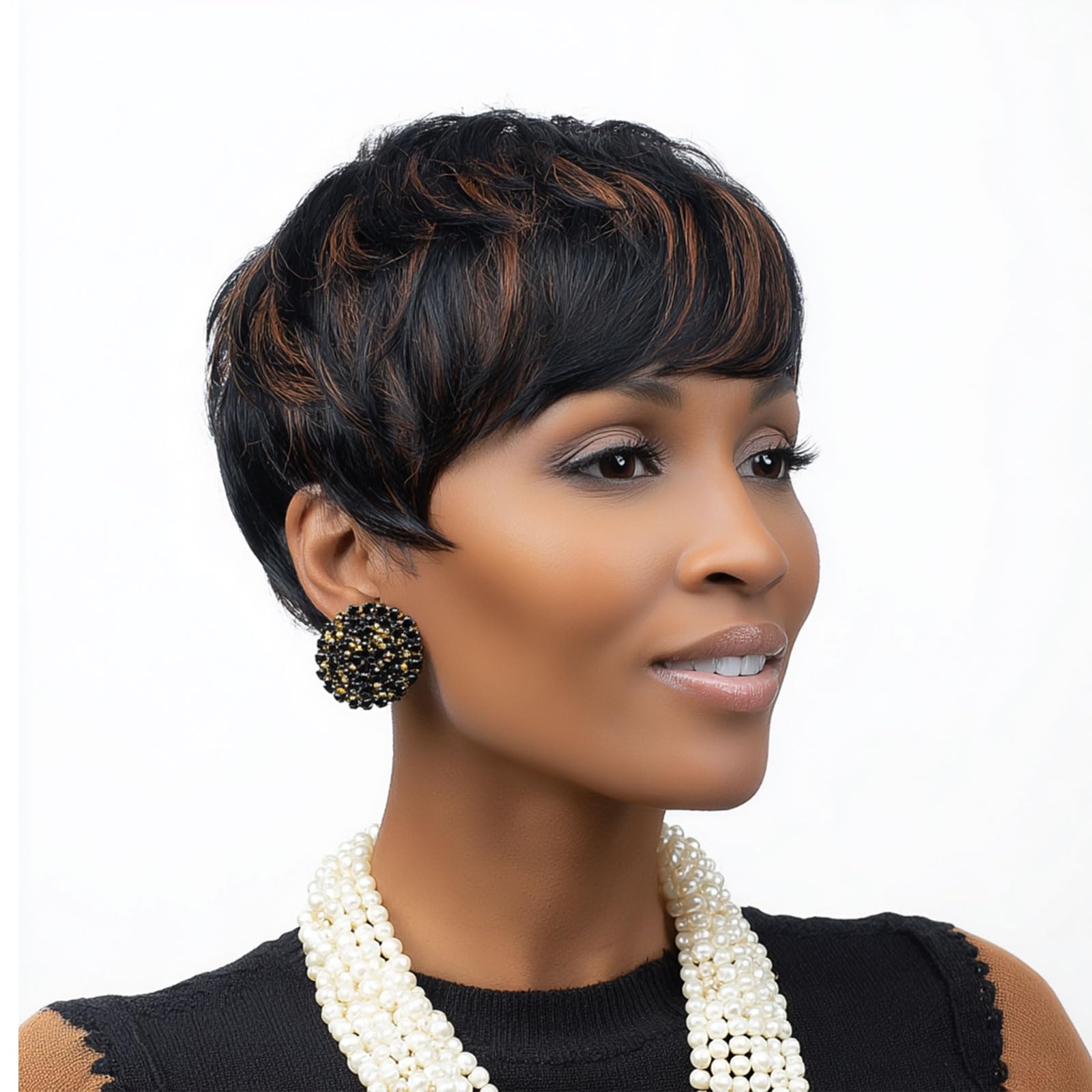 MOONSHOW adjustable-cap pixie wig fits most heads for secure wear.