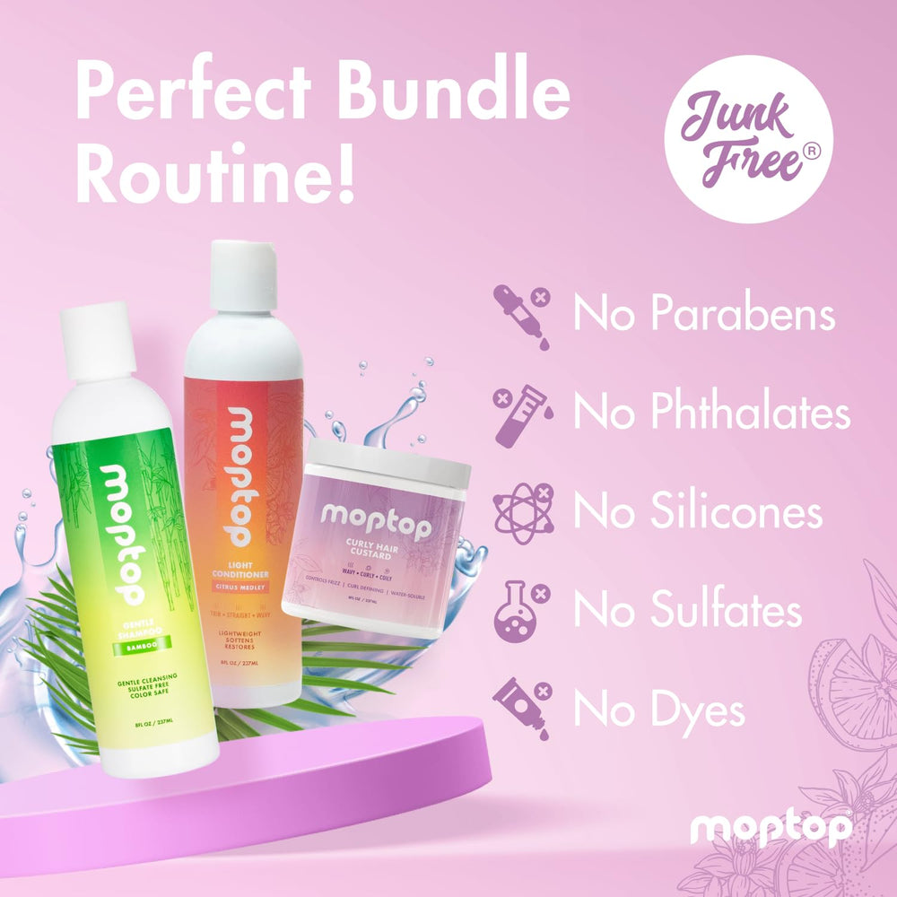 MopTop color-safe hair care label emphasizes vibrant color maintenance.