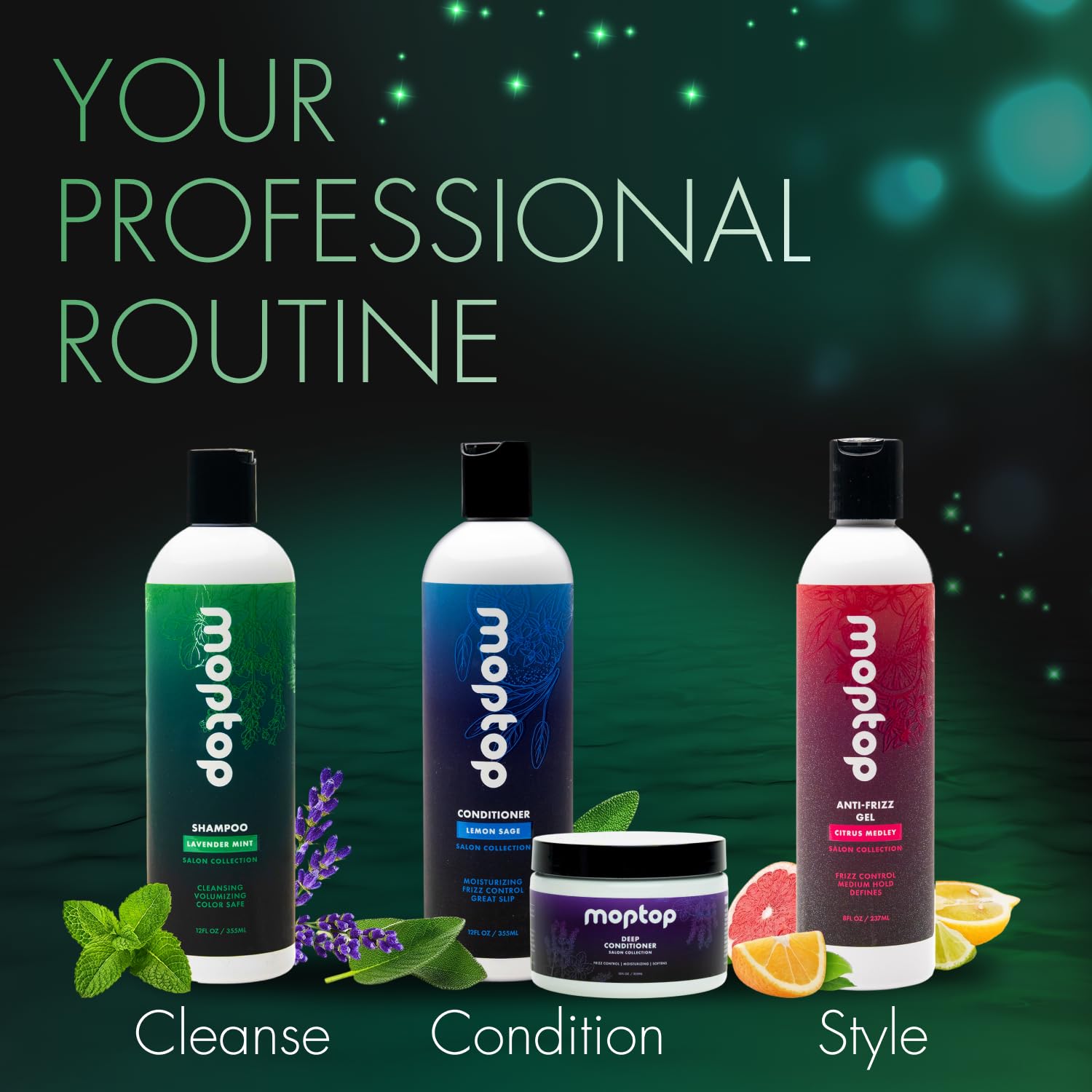 Color-safe label on MopTop Shampoo signals safe use for color-treated hair.