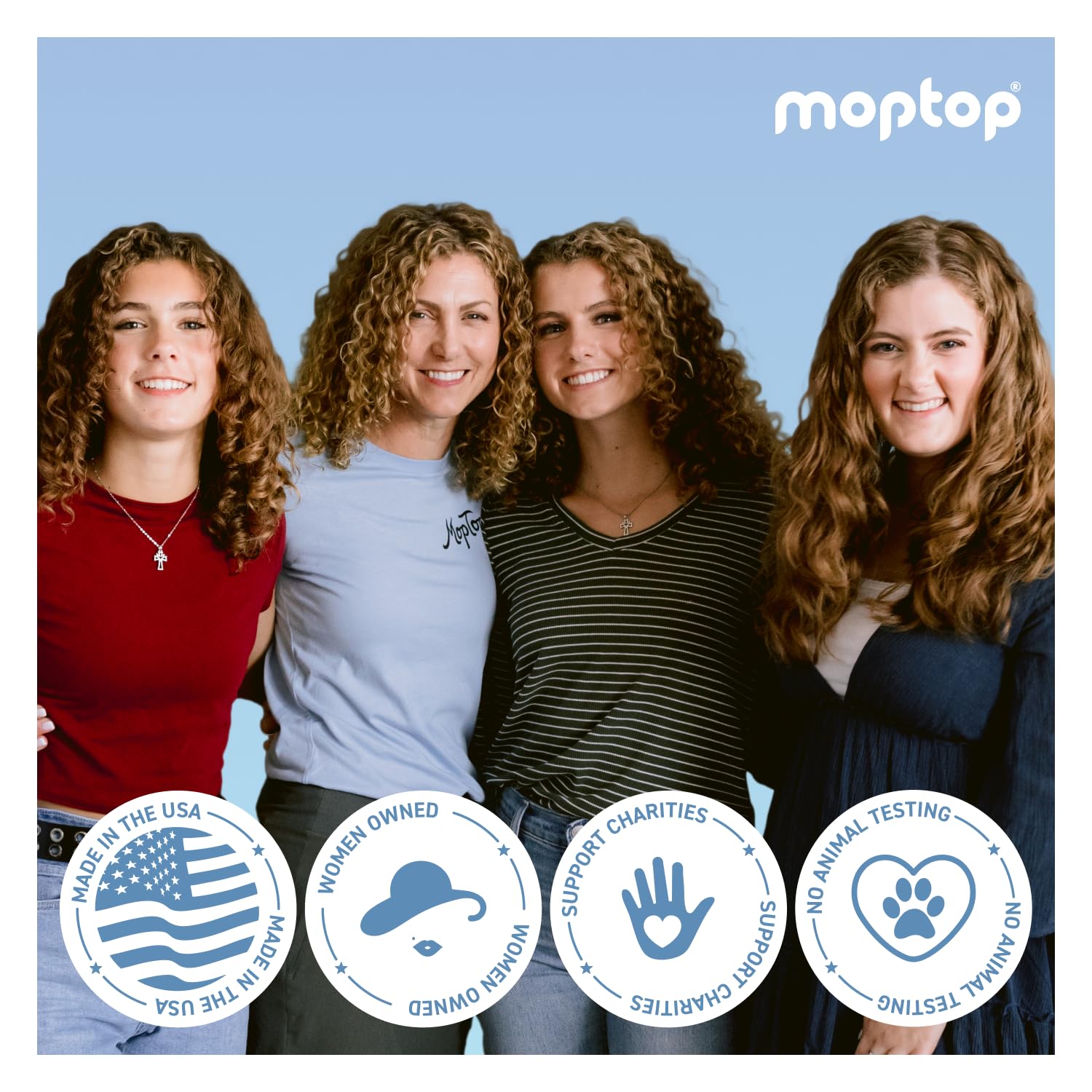 MopTop hair care collection on display indicating healthier scalp and shine.