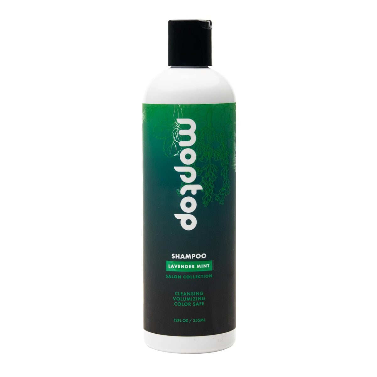 MopTop Salon Gentle Shampoo bottle shows color-safe cleansing for all hair types.