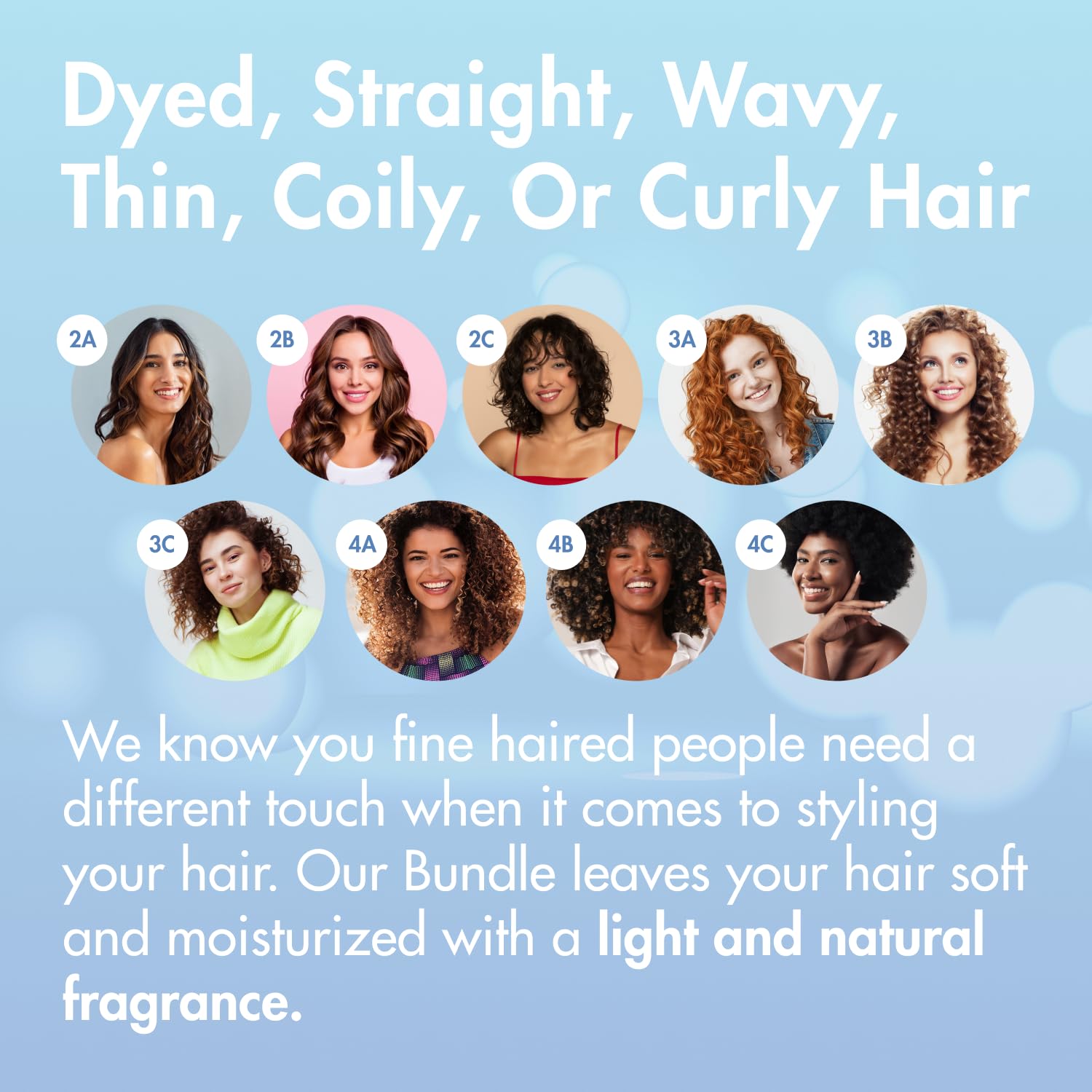 MopTop shampoo and conditioner pack display for all hair types.