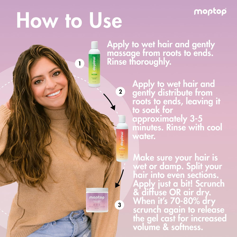 MopTop color-free formula badge highlights safe daily use for color-treated hair.