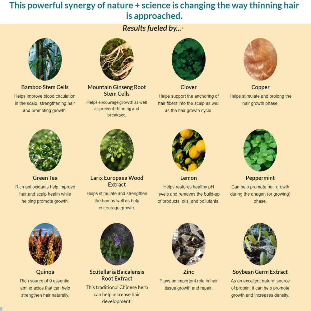 More Hair Naturally 9 botanicals and extracts support healthy scalp appearance.