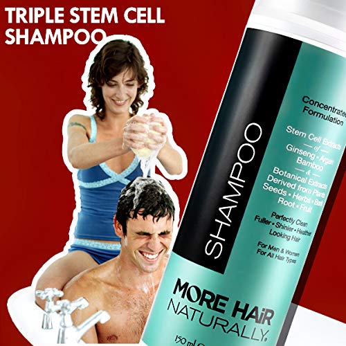 More Hair Naturally Triple Stem Cell Shampoo label highlights botanical extracts